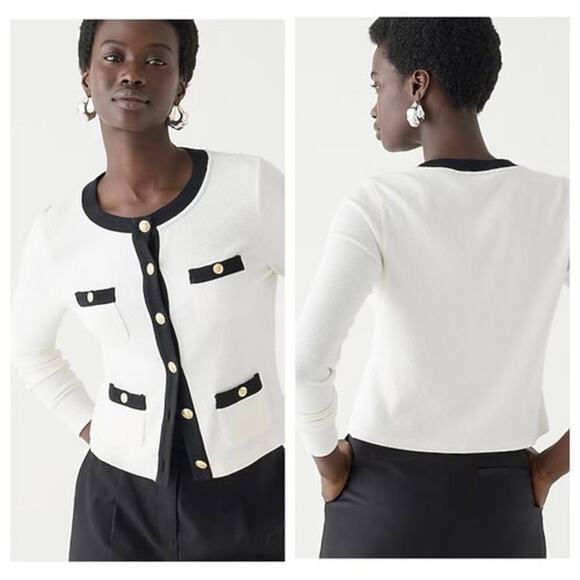 J. Crew Tops - J.CREW Vintage Rib Lady Jacket White & Black Small S